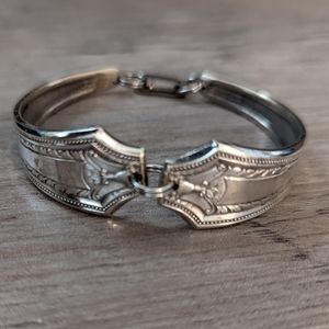 Vintage silver spoon hinged bracelet women's silver plated antique unique